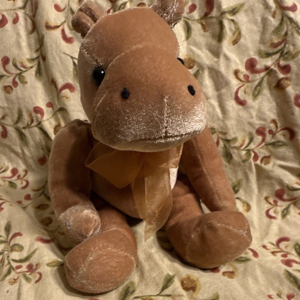 Brown/Beige hippo Plush Stuffed Animal w/ Ribbon Bow Small (6-14 in) 3+
